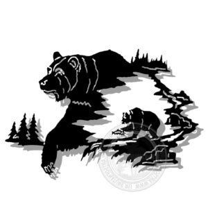 Настенное металлическое прорезное панно картина "Медведь на охоте"