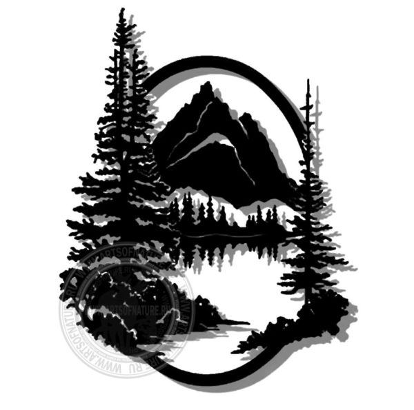 Настенное металлическое прорезное панно картина "Озеро в горах"