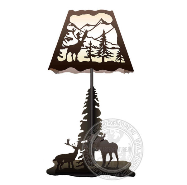 Настольная лампа в стиле кантри "Два оленя и лось"