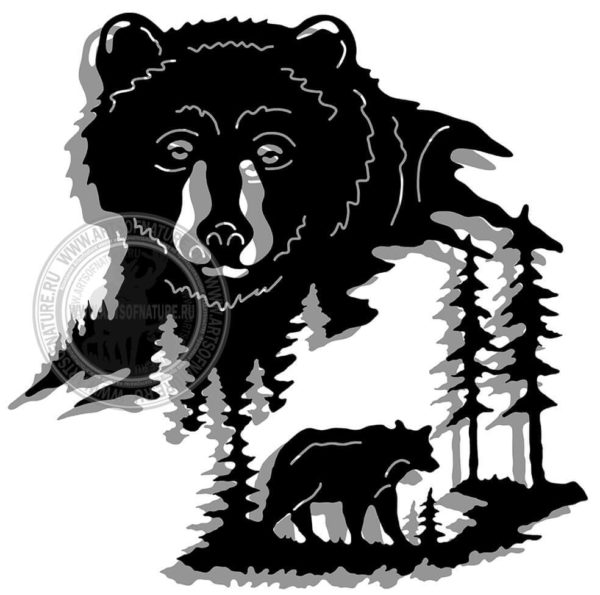 Настенное металлическое прорезное панно картина "Портрет медведя"